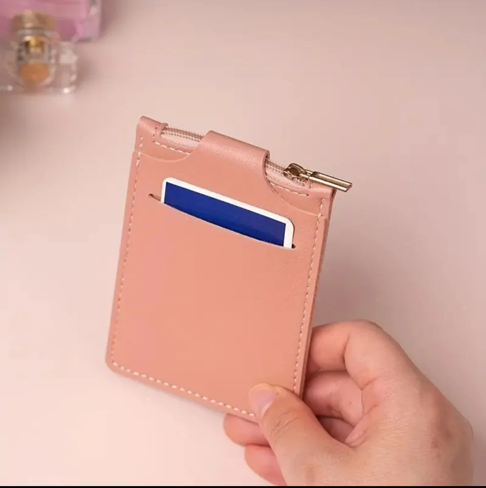Solid Trendy Card Holder Buckle Vertical Design, Lavender